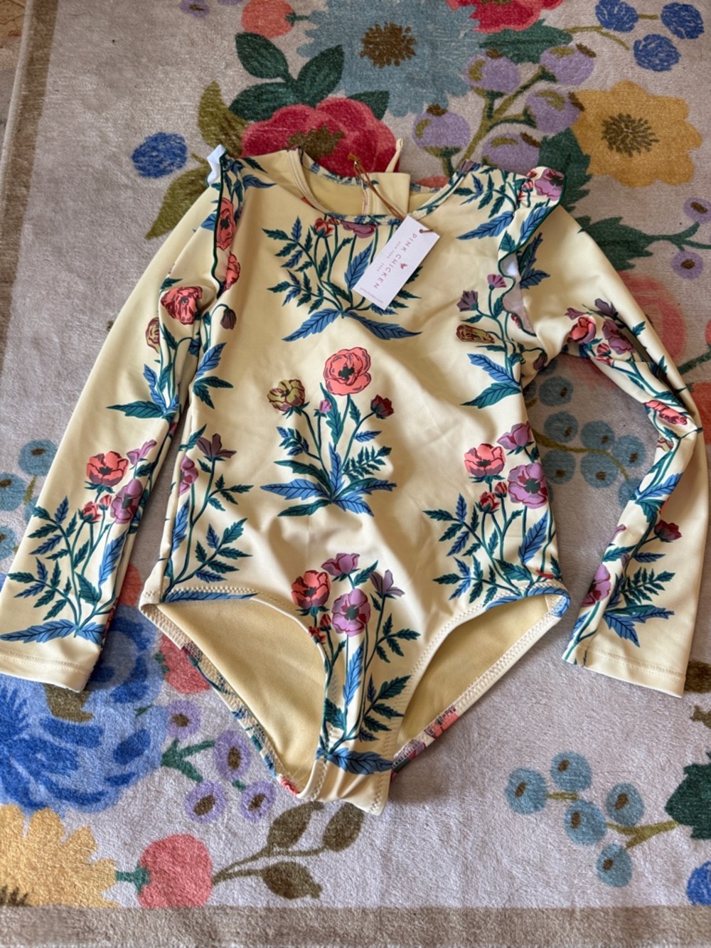 Pink chicken bathing suit girls size six NWT